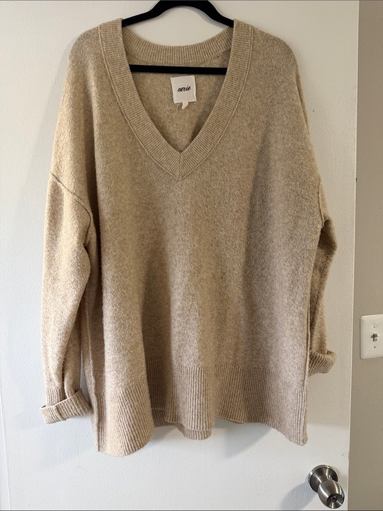 aerie Sweaters - aerie Neutral Beige V-Neck Oversized Sweater